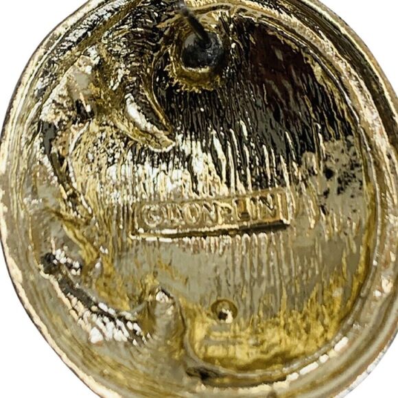 Don Lin Pink & Gold Swirl Large Statement Earrings 1 1/8" 80s Signed Buttons - Picture 9 of 11